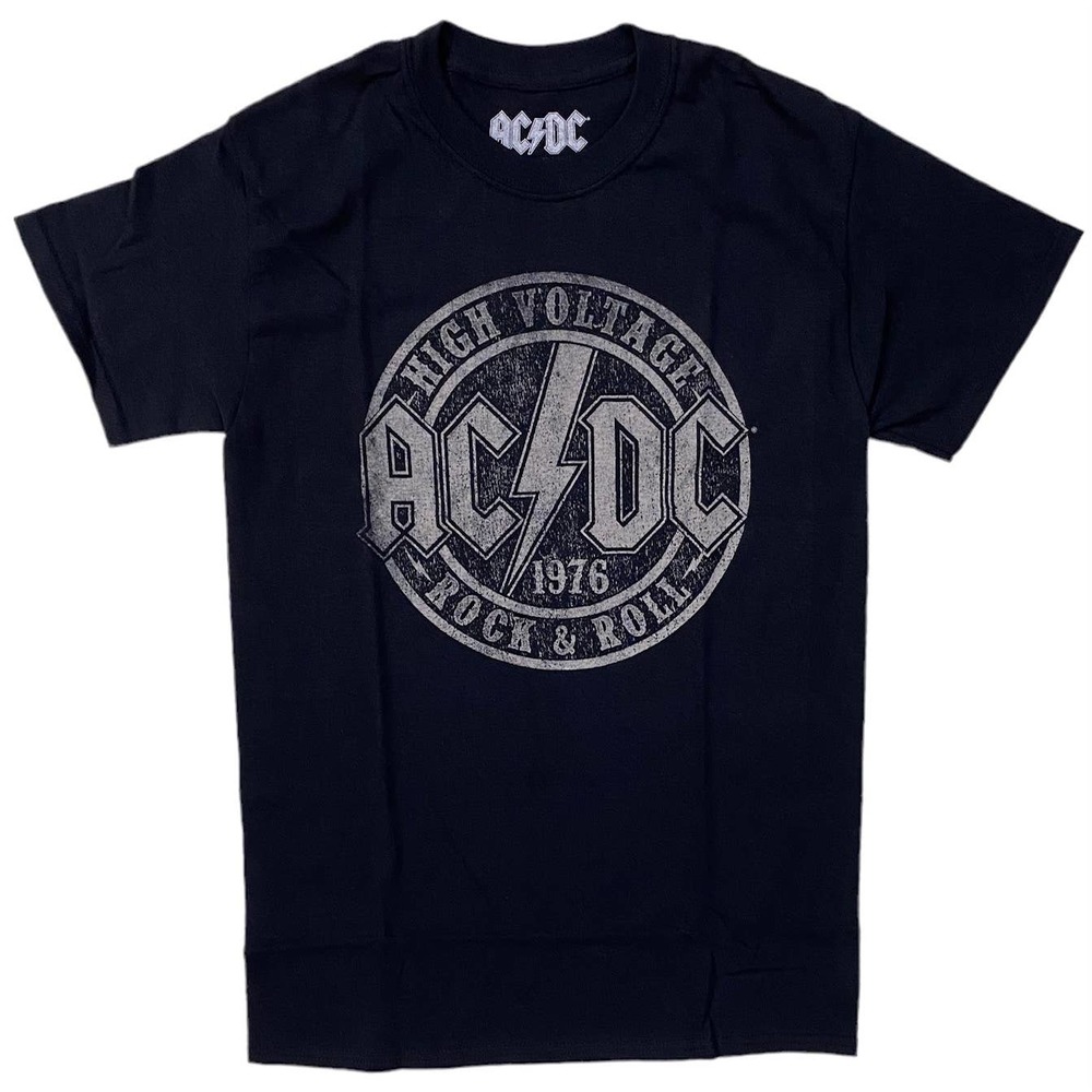 AC/DC Men's Officially Licensed Distressed High Voltage 1976 Rock & Roll T-Shirt